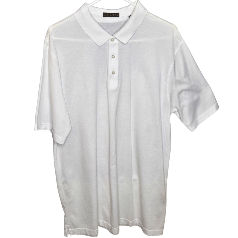 J. Hilburn XL‎ White Basic Polo Shirt Mens Short Sleeve Casual Cotton Blend